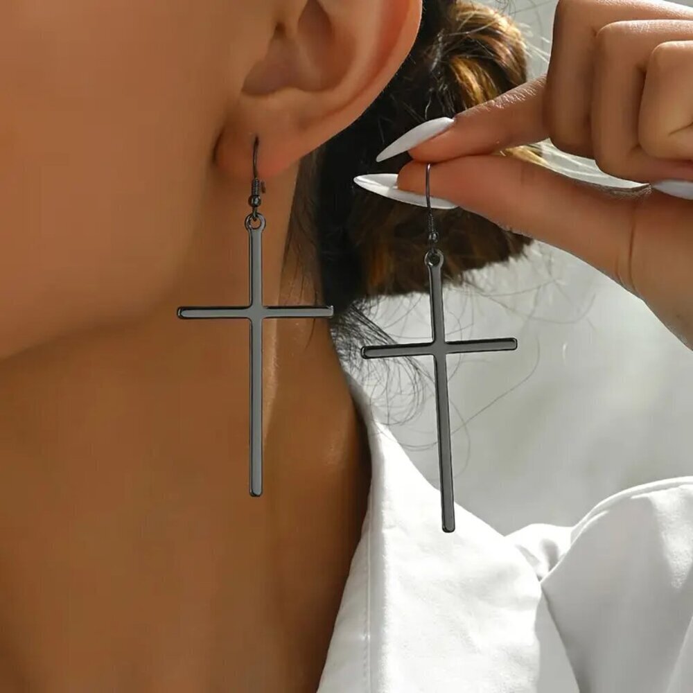 NEW Black dangle cross earrings, black cross jewelry, trendy black jewelry